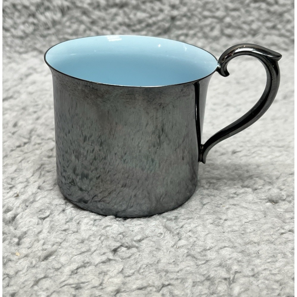 Reed &‎ Barton 865 Silver Plate Child Cup Mug Blue Enamel Interior w/ W Monogram